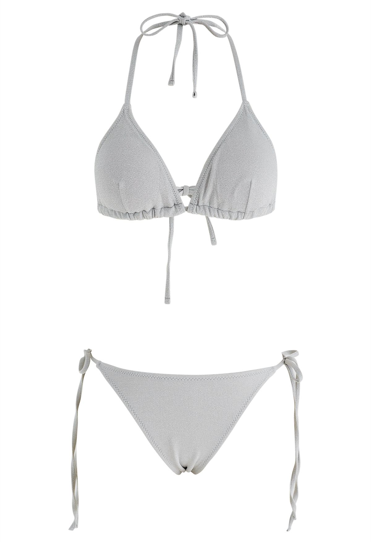 Ensemble de bikini à nouer métallisé éblouissant en gris