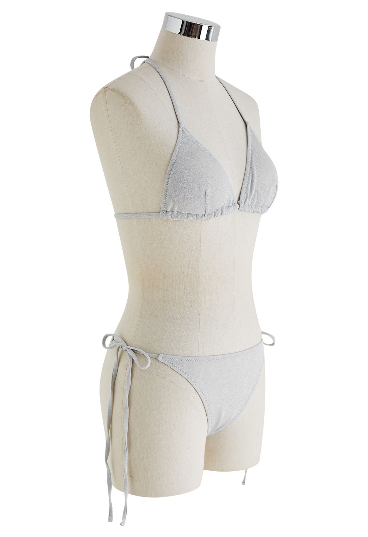 Ensemble de bikini à nouer métallisé éblouissant en gris