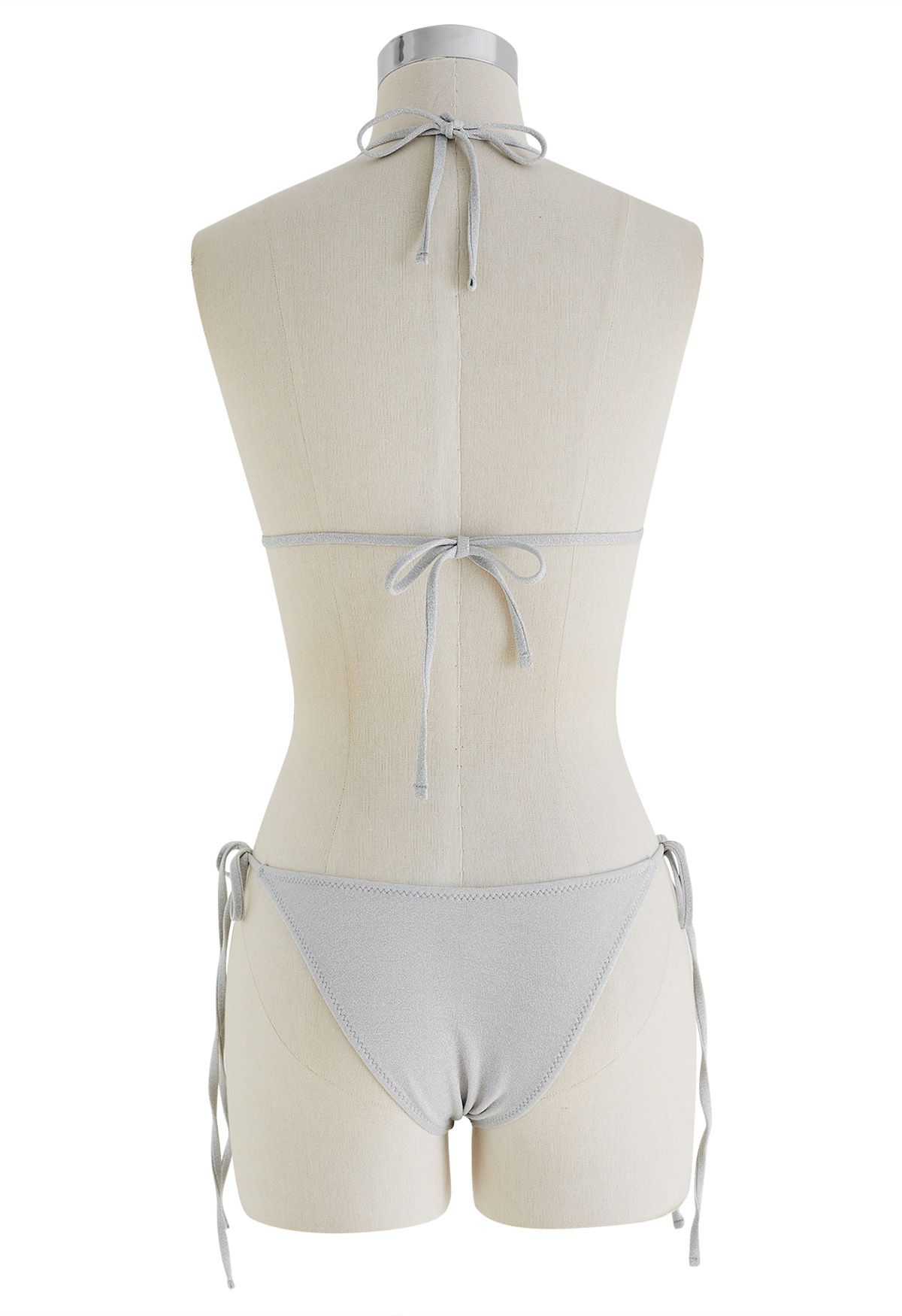 Ensemble de bikini à nouer métallisé éblouissant en gris