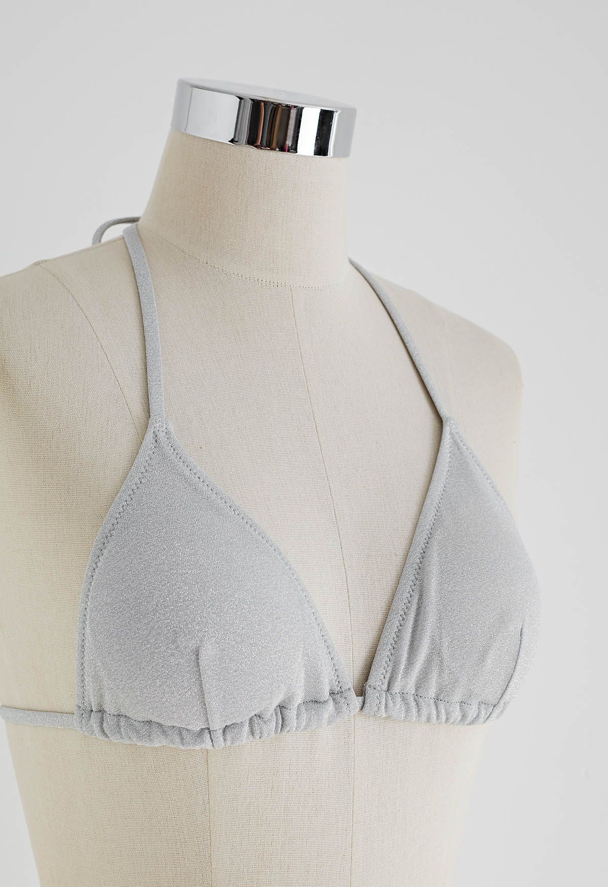 Ensemble de bikini à nouer métallisé éblouissant en gris