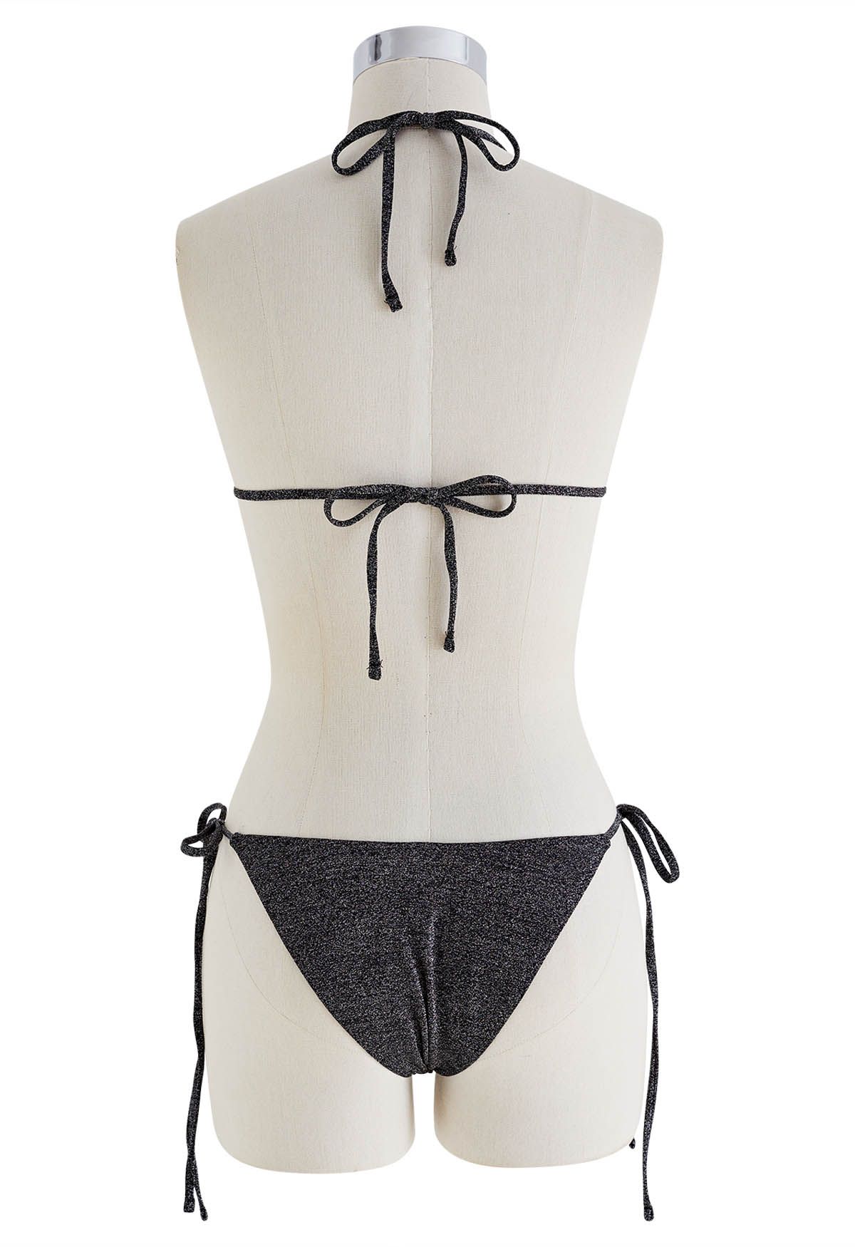 Dazzling Metallic Tie-String Bikini Set en Noir