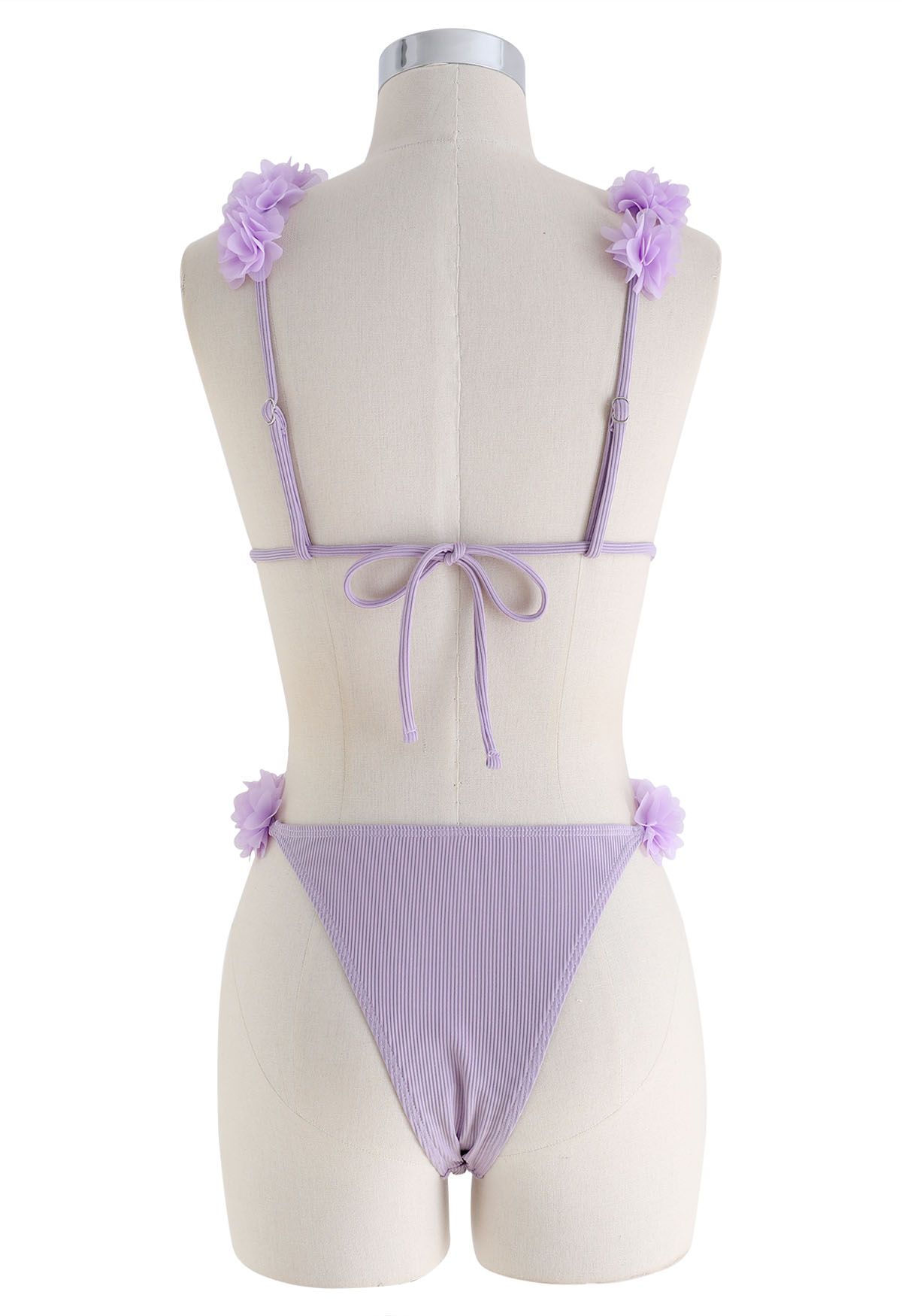 Ensemble Bikini 3D Fleur en maille Deep-V - Lilas