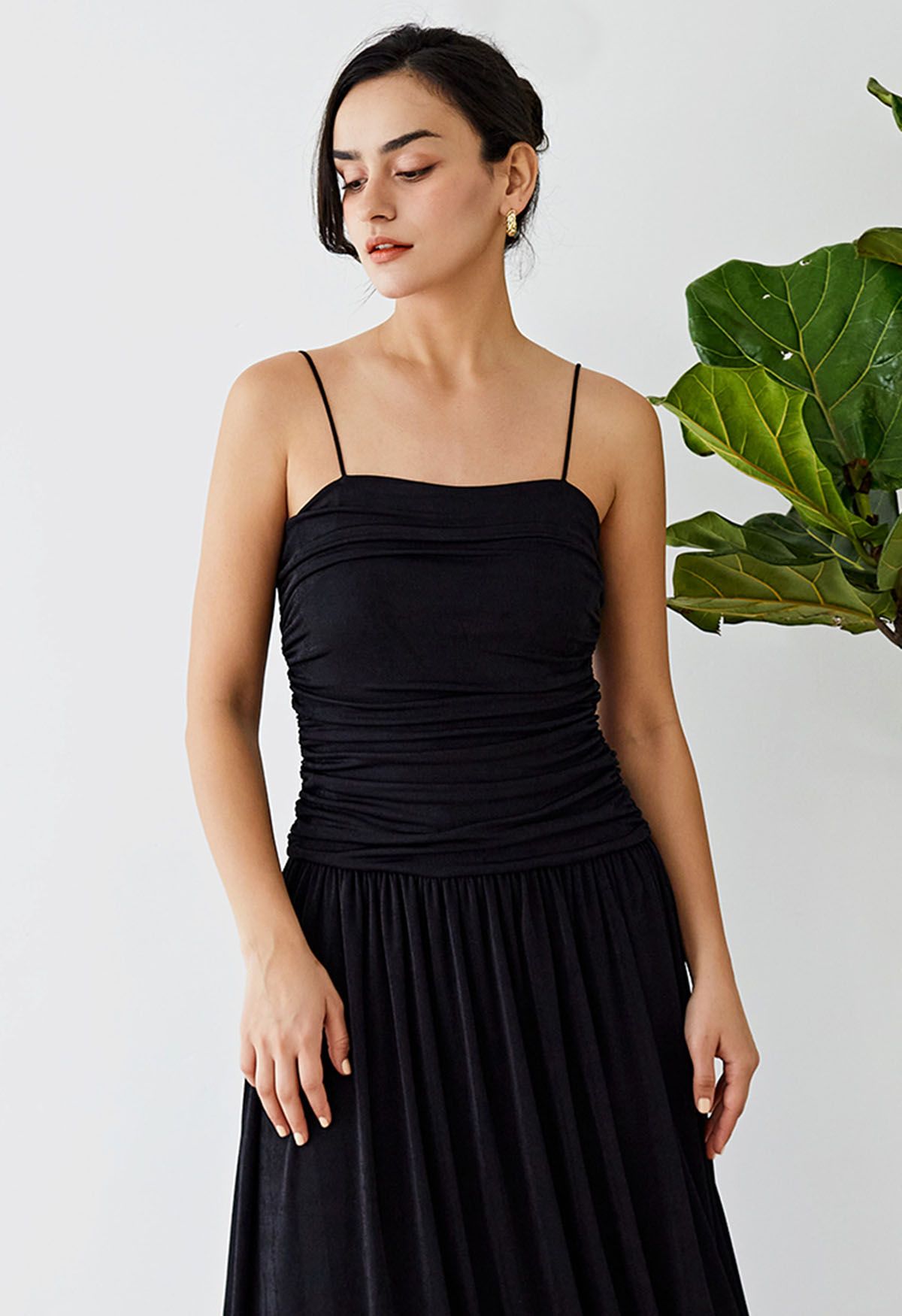 ROBE MAXI CARACO ÉLÉGANCE FRONCÉE EN NOIR