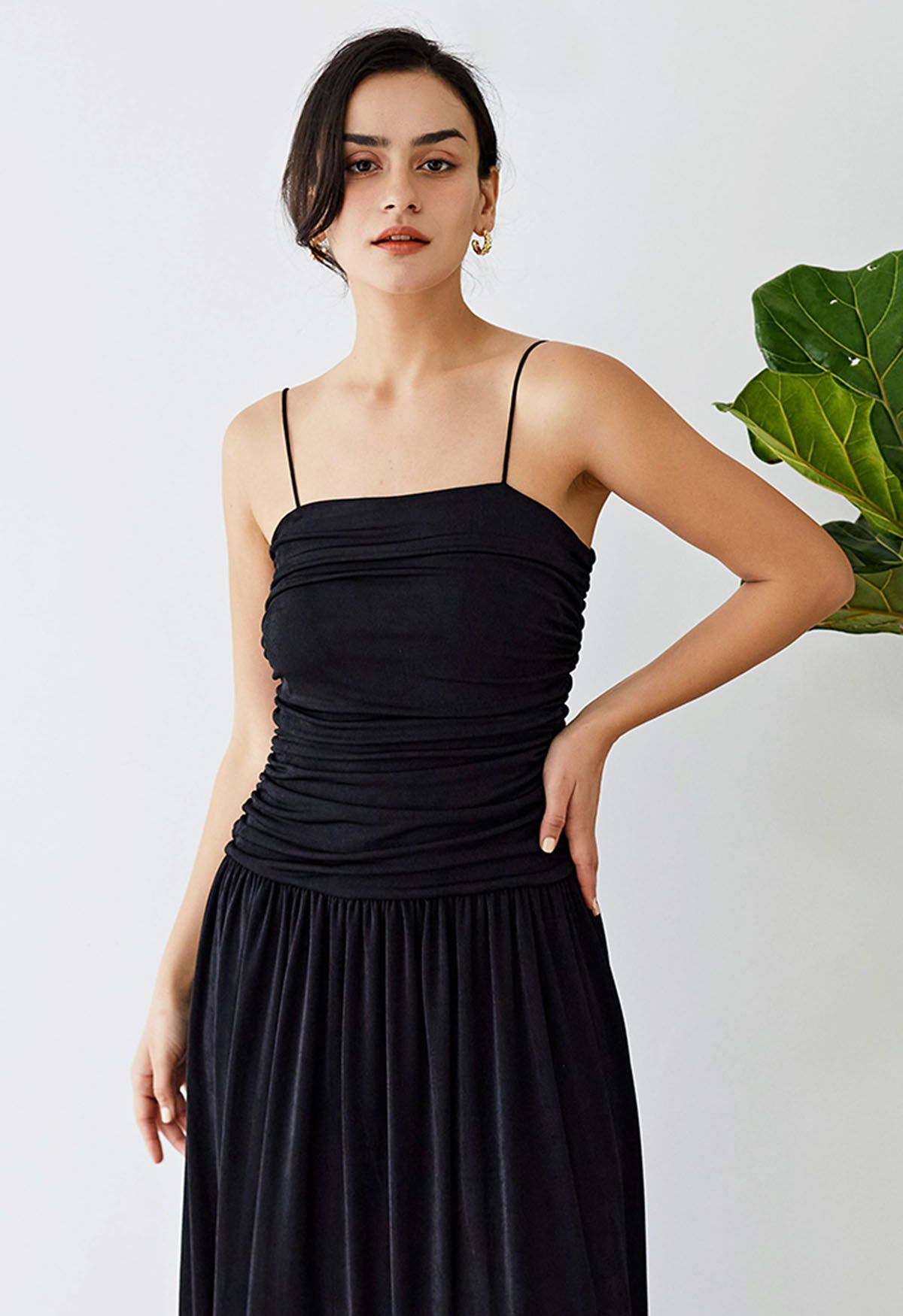 ROBE MAXI CARACO ÉLÉGANCE FRONCÉE EN NOIR