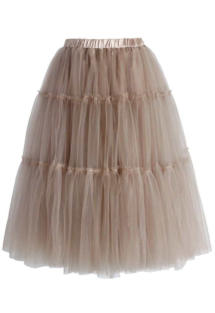 Amour Jupe Mi-longue en Tulle Caramel