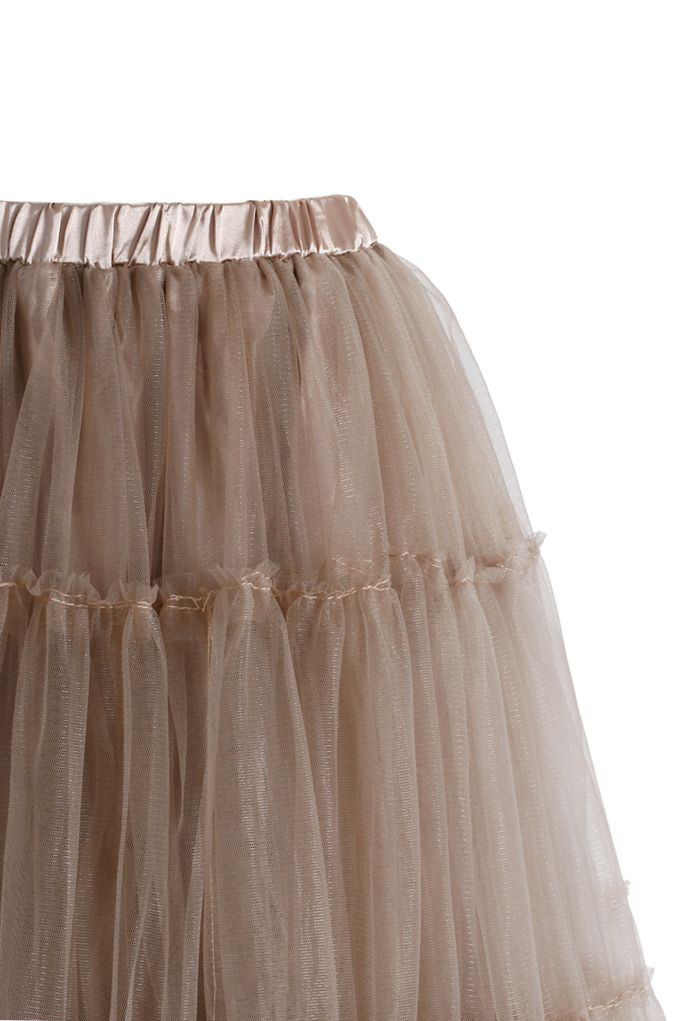 Amour Jupe Mi-longue en Tulle Caramel