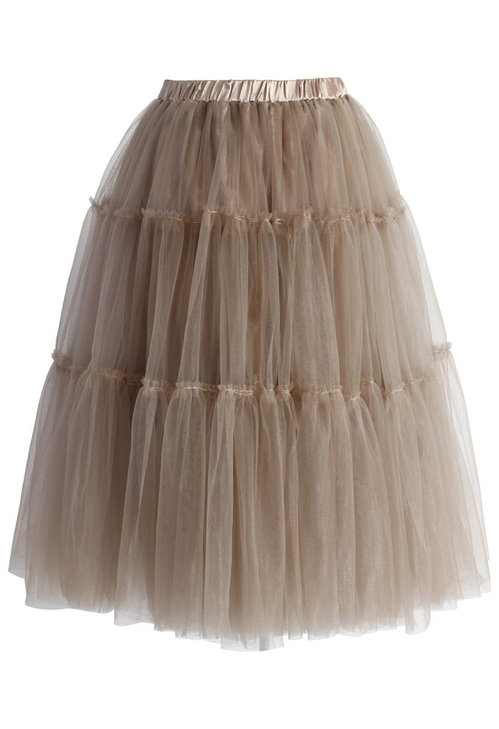 Amour Jupe Mi-longue en Tulle Caramel