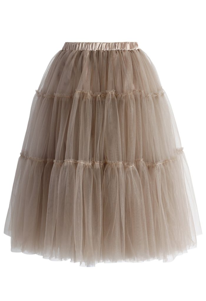 Amour Jupe Mi-longue en Tulle Caramel