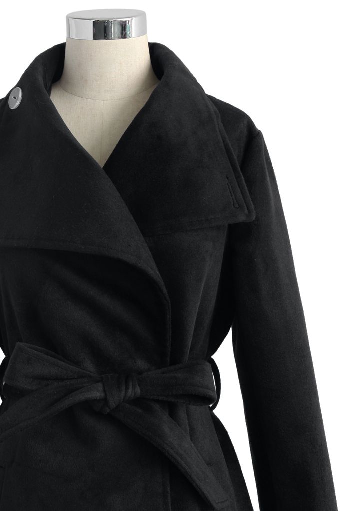 Urbain Chic Manteau Ceinturé en Laine Noir