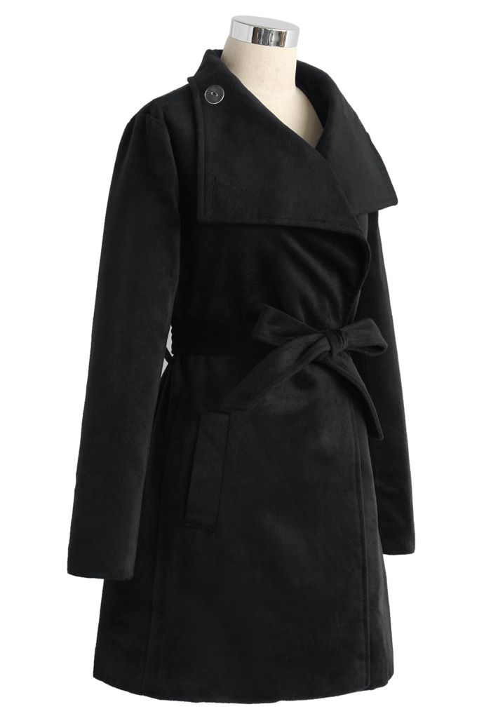 Urbain Chic Manteau Ceinturé en Laine Noir