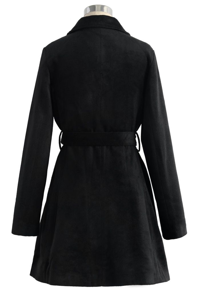 Urbain Chic Manteau Ceinturé en Laine Noir