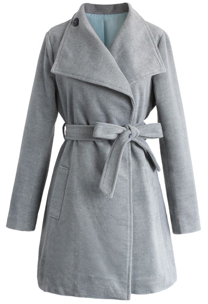 Urbain Chic Manteau Ceinturé en Laine Fumée