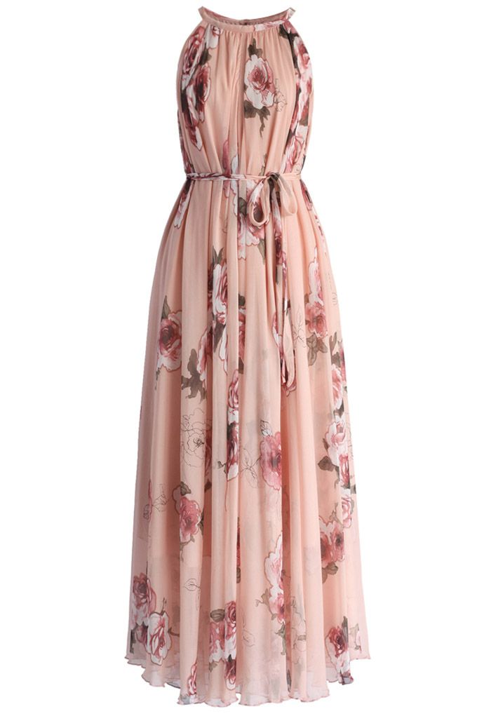 Roses Panachées Robe Longue