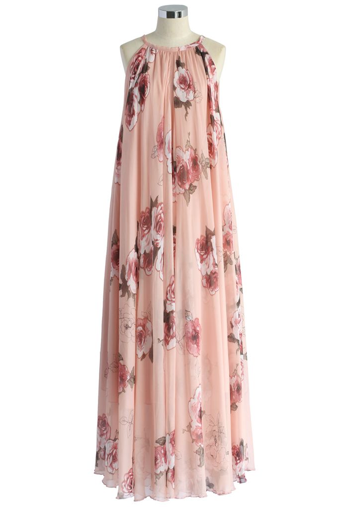 Roses Panachées Robe Longue