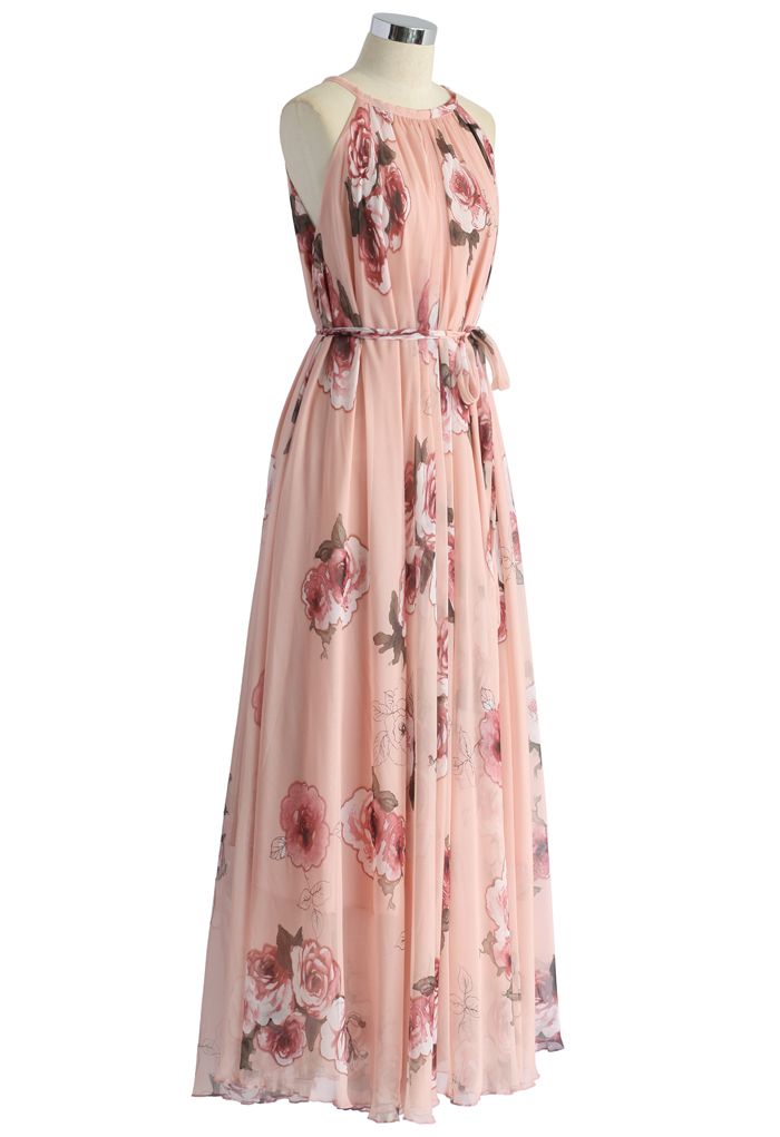 Roses Panachées Robe Longue