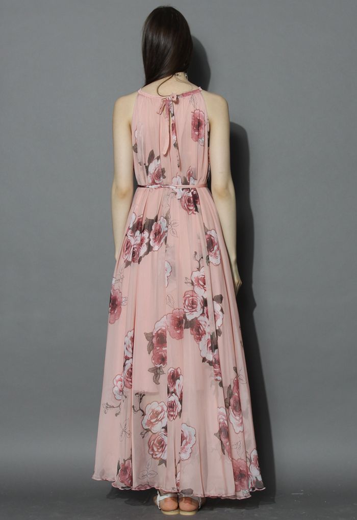 Roses Panachées Robe Longue