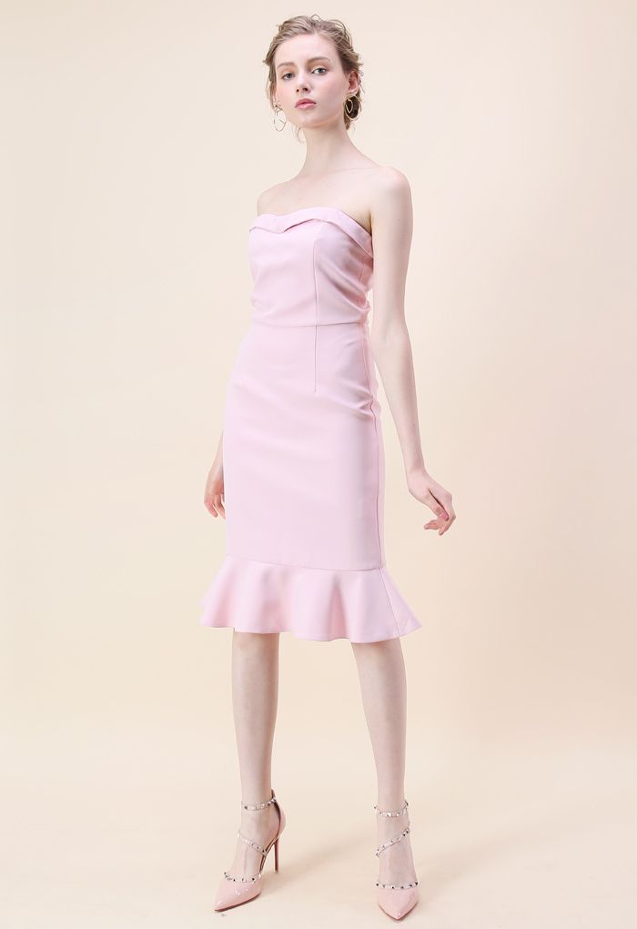 Robe simple moulante sophistiquée sans bretelles en rose