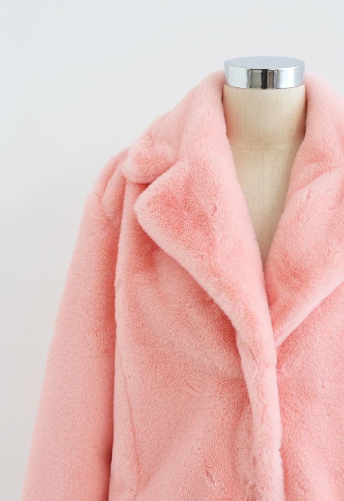 Manteau en Fausse Fourrure Rose Chamallow