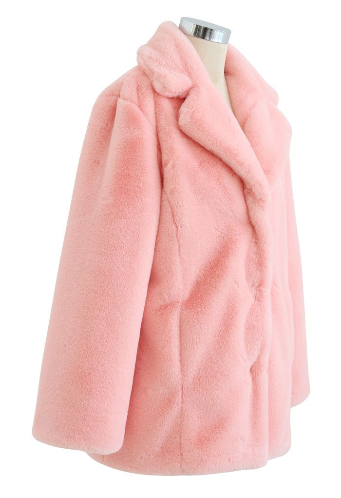 Manteau en Fausse Fourrure Rose Chamallow