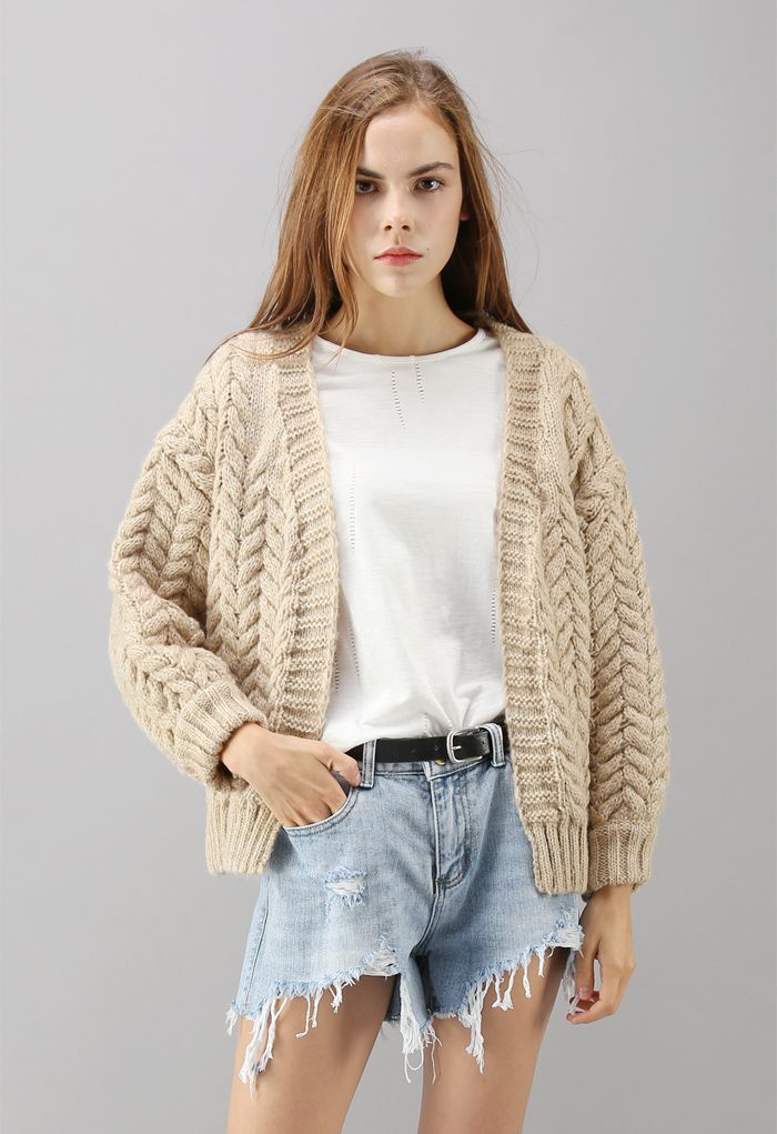 Joli à tricoter votre cardigan épais couleur sable