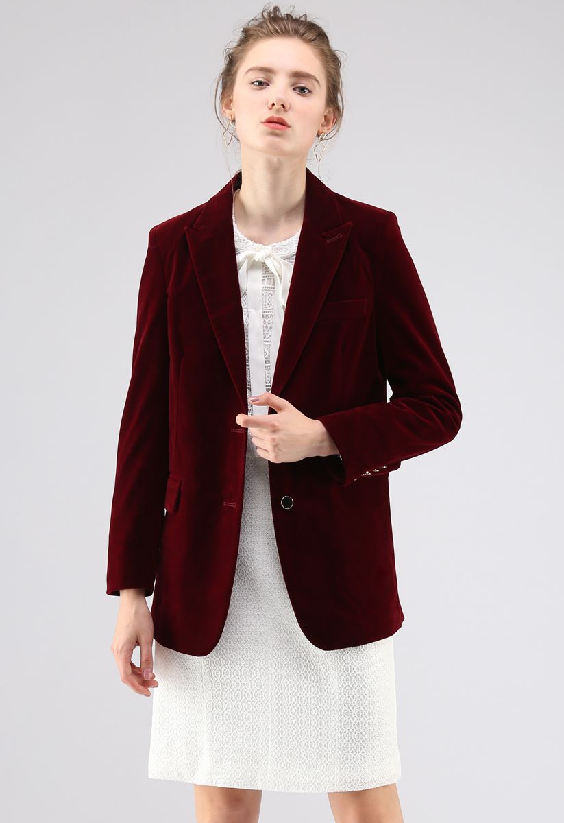 Élégant Blazer en Velvet vin rouge 