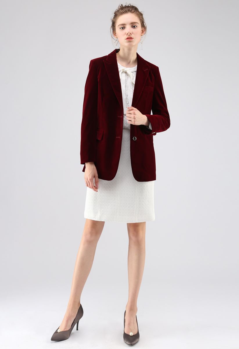 Élégant Blazer en Velvet vin rouge 