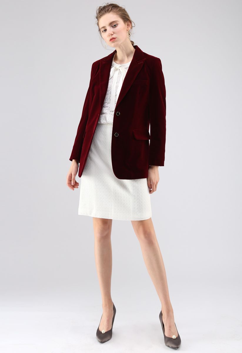 Élégant Blazer en Velvet vin rouge 