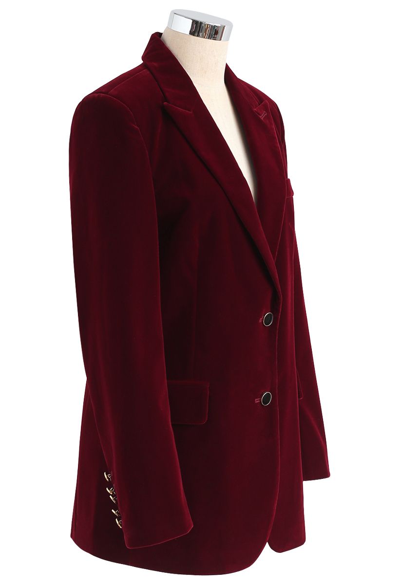 Élégant Blazer en Velvet vin rouge 