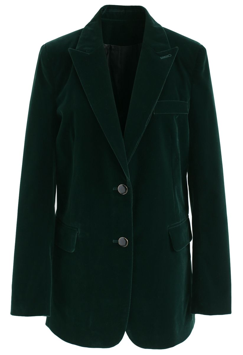 Blazer Velours Élégant Vert Foncé