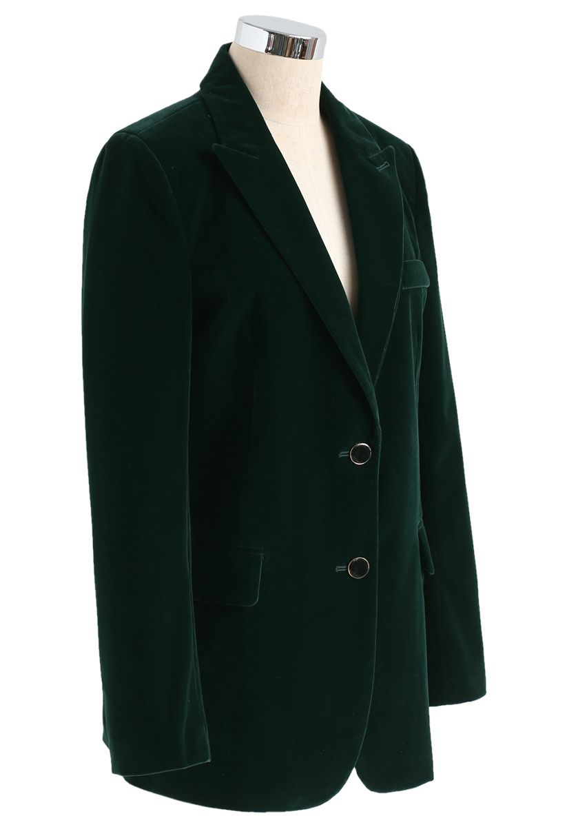 Blazer Velours Élégant Vert Foncé