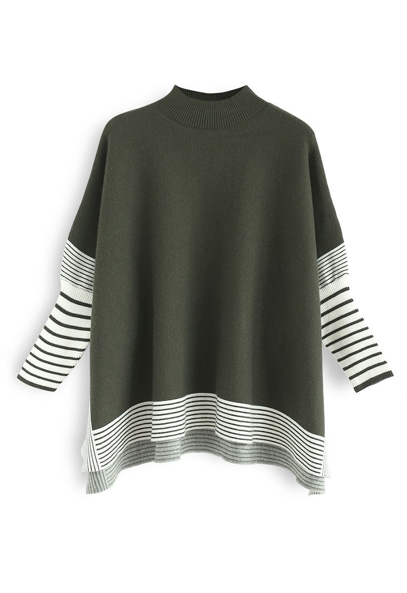 Pull à capuchon en tricot oversize rayé Olive Fields