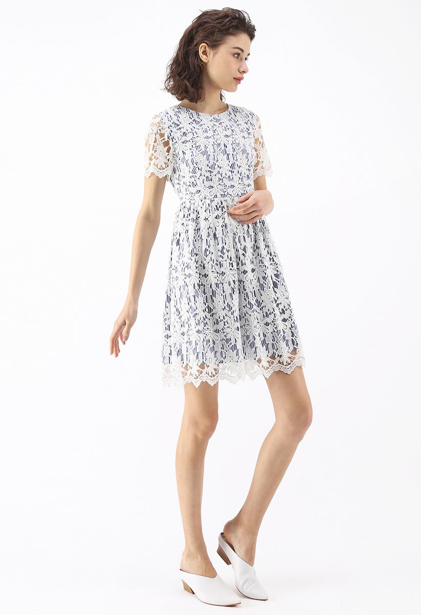 When Flower Crochet Meets Blue Stripe Dress