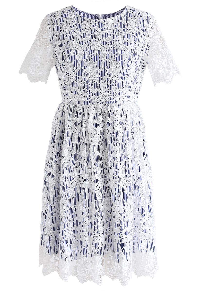 When Flower Crochet Meets Blue Stripe Dress