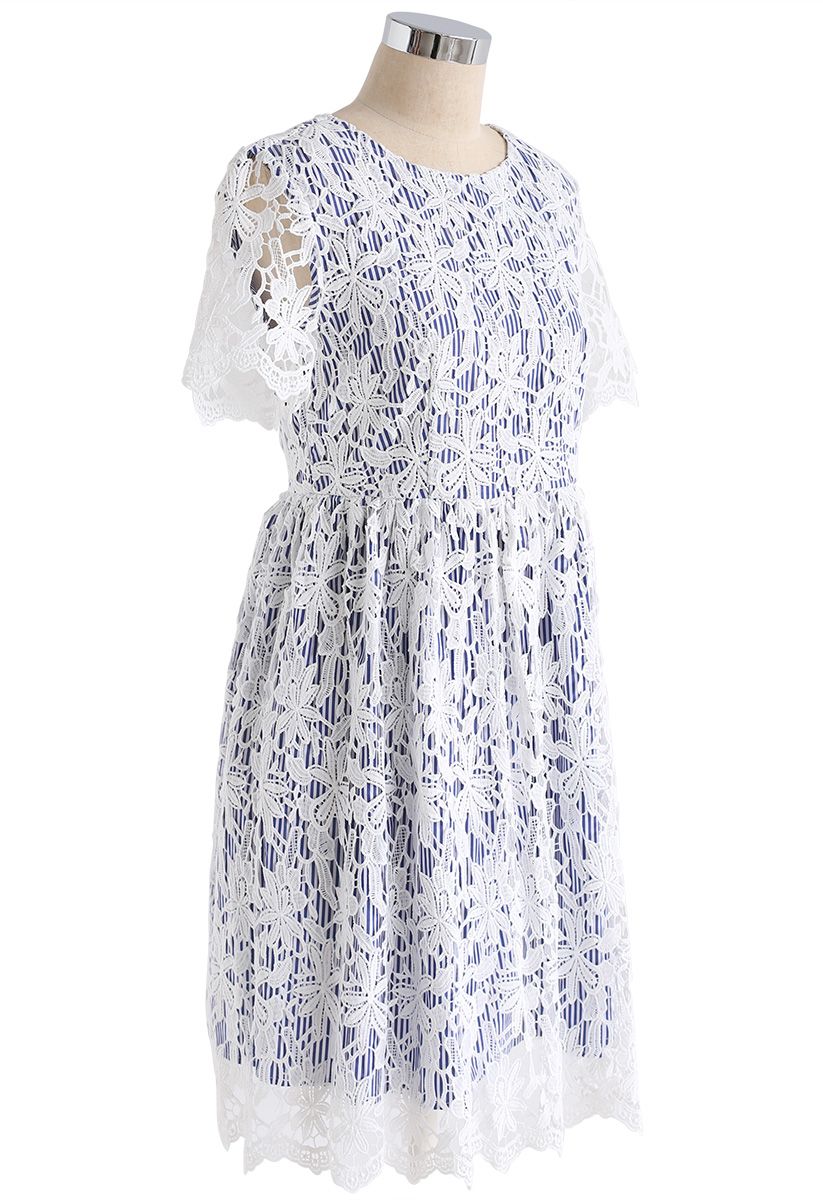 When Flower Crochet Meets Blue Stripe Dress