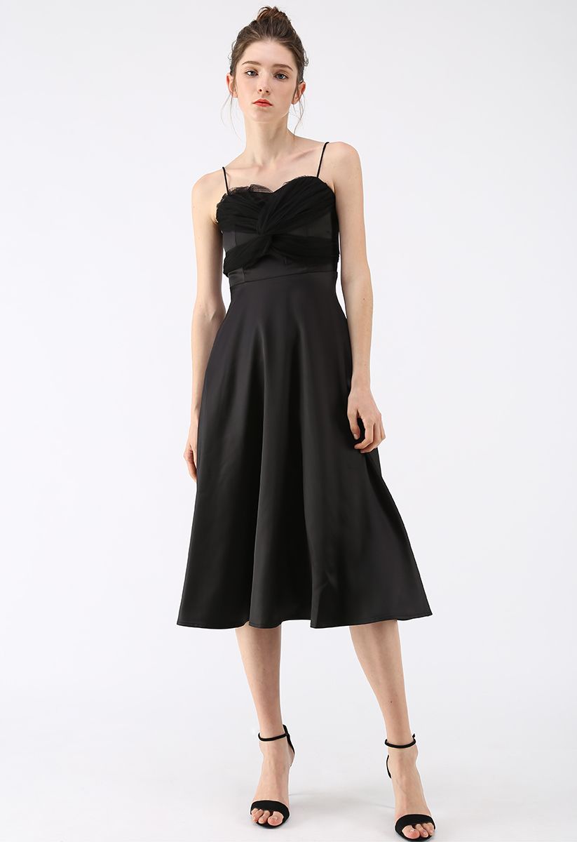 Silkiness Sweetheart Cami Dress en Noir