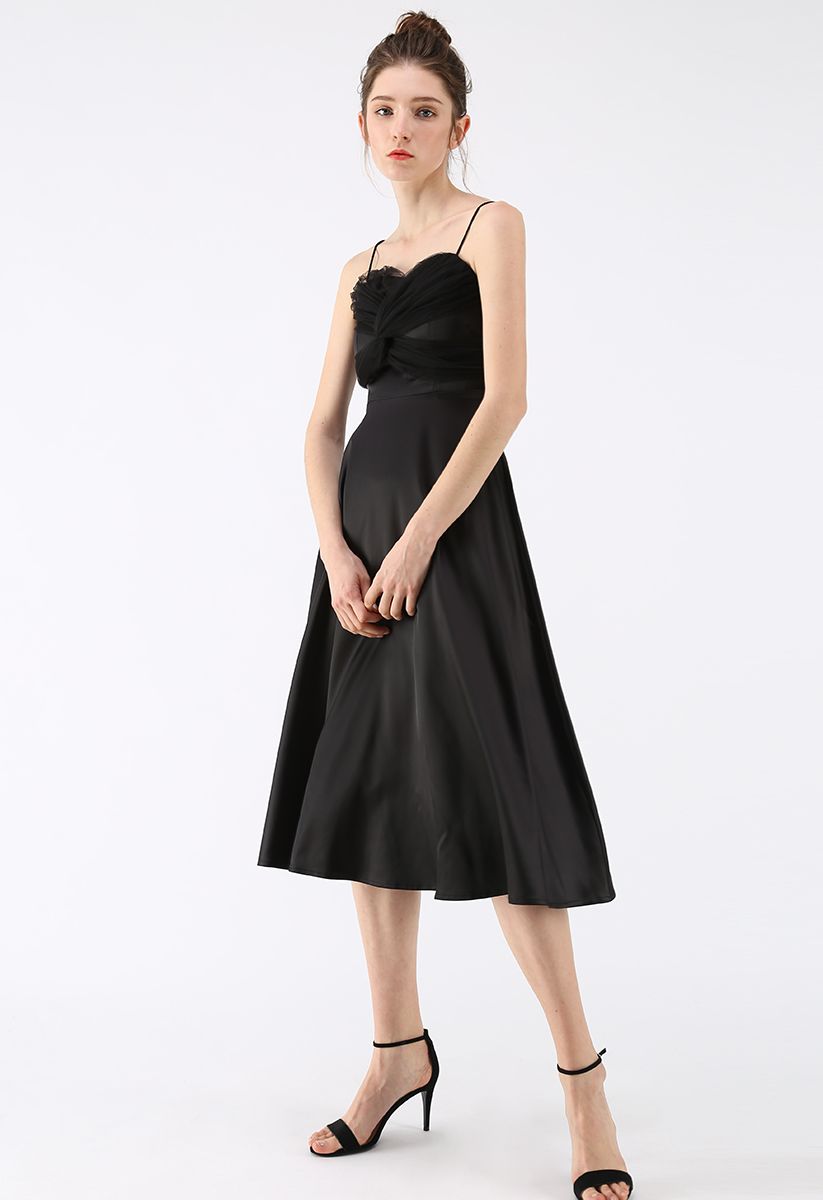 Silkiness Sweetheart Cami Dress en Noir