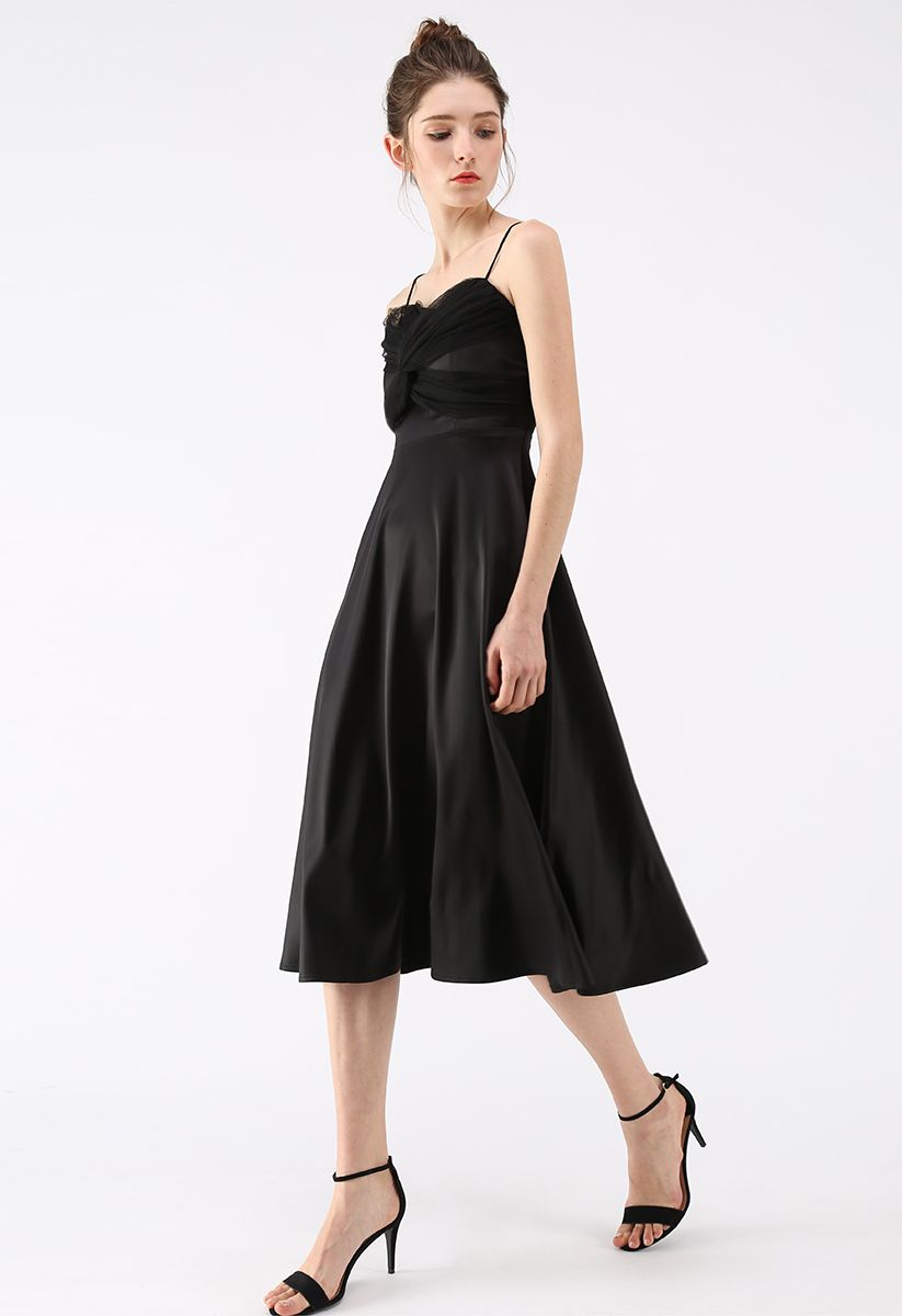 Silkiness Sweetheart Cami Dress en Noir