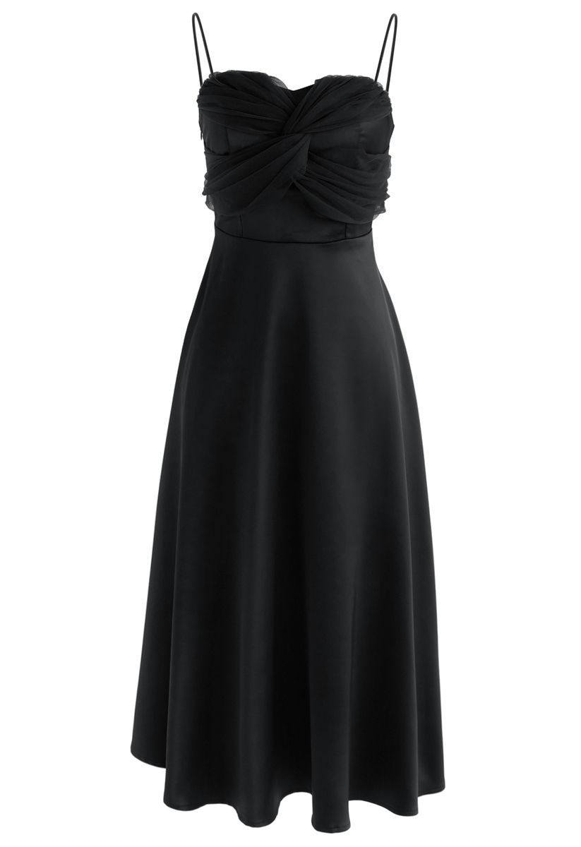 Silkiness Sweetheart Cami Dress en Noir