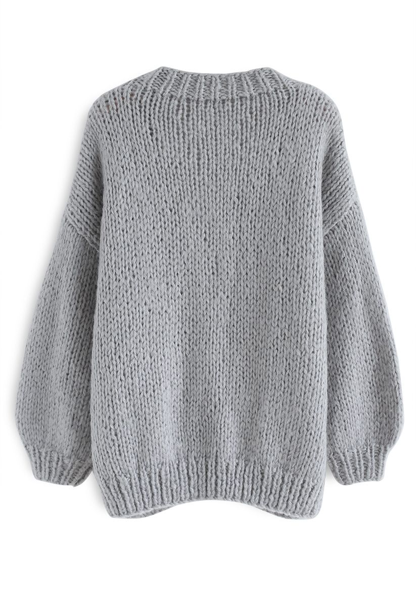 Pause pour le cardigan en tricot à la main confortable Chunky gris