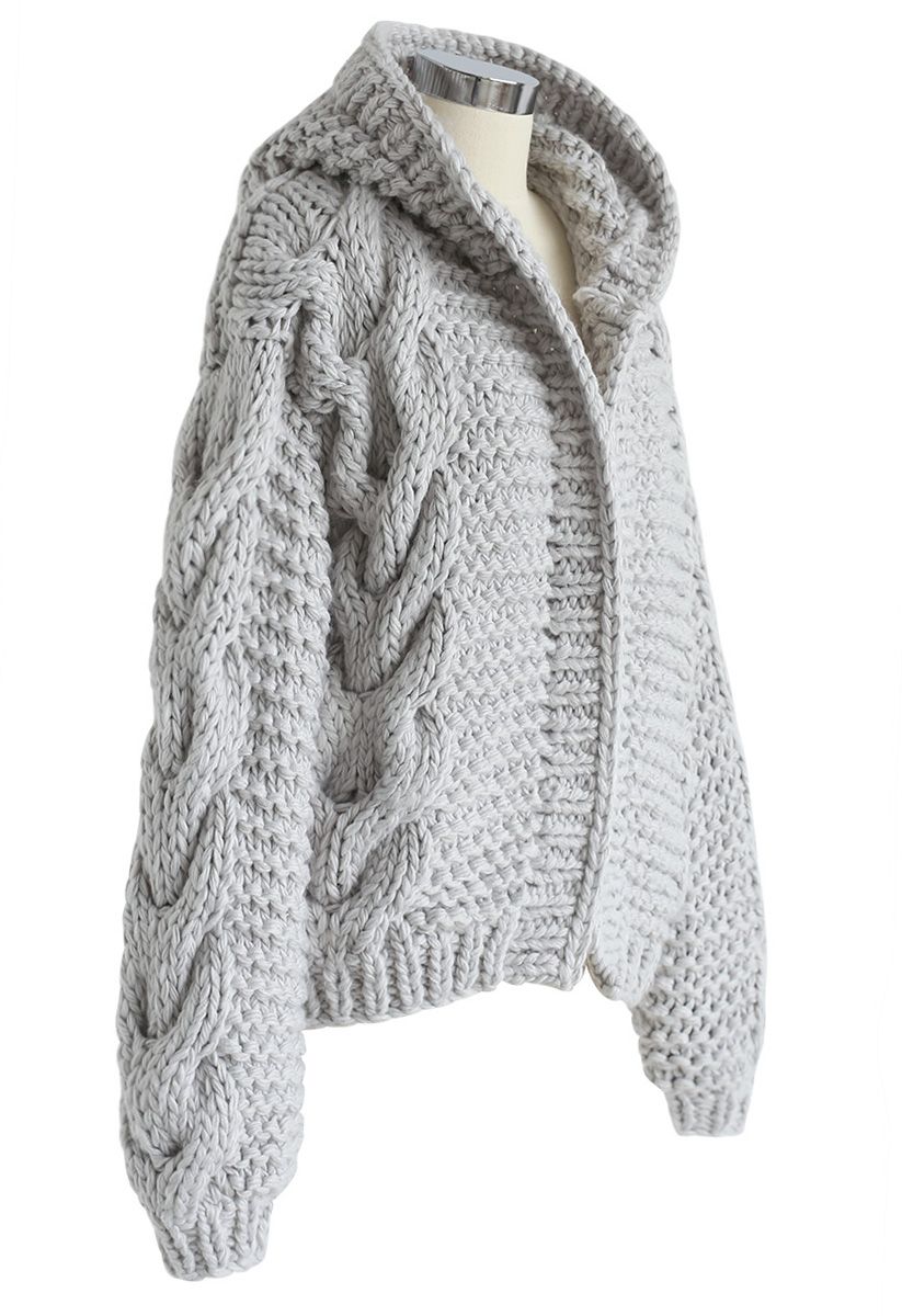 Cardigan épais à capuche gris