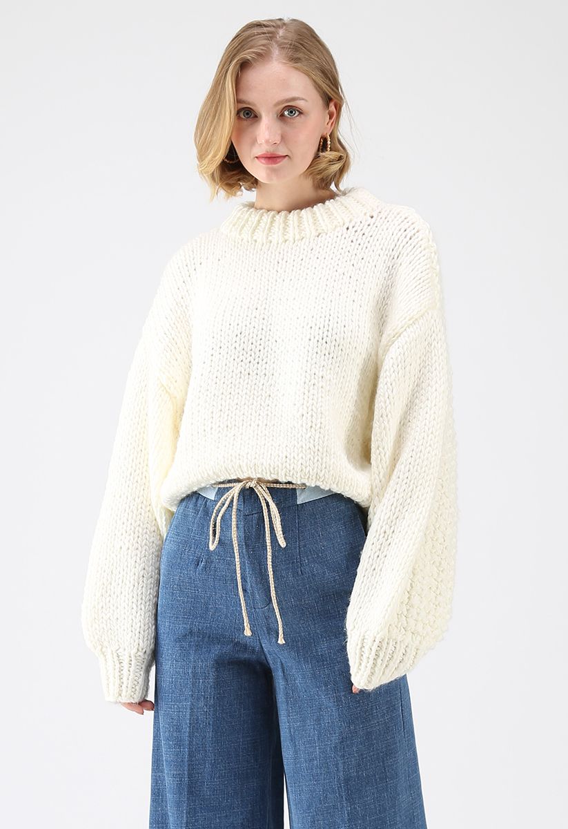 Chunky Chunky Pull court à manches bouffantes blanc