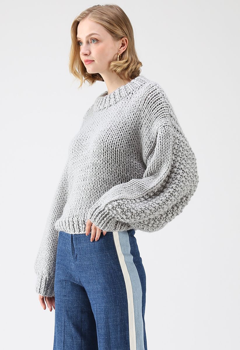 Chunky Chunky Pull court à manches bouffantes gris