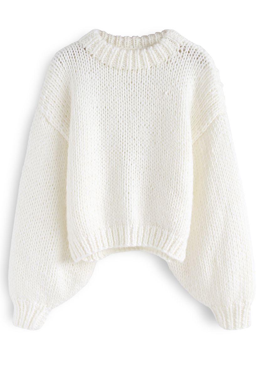 Chunky Chunky Pull court à manches bouffantes blanc