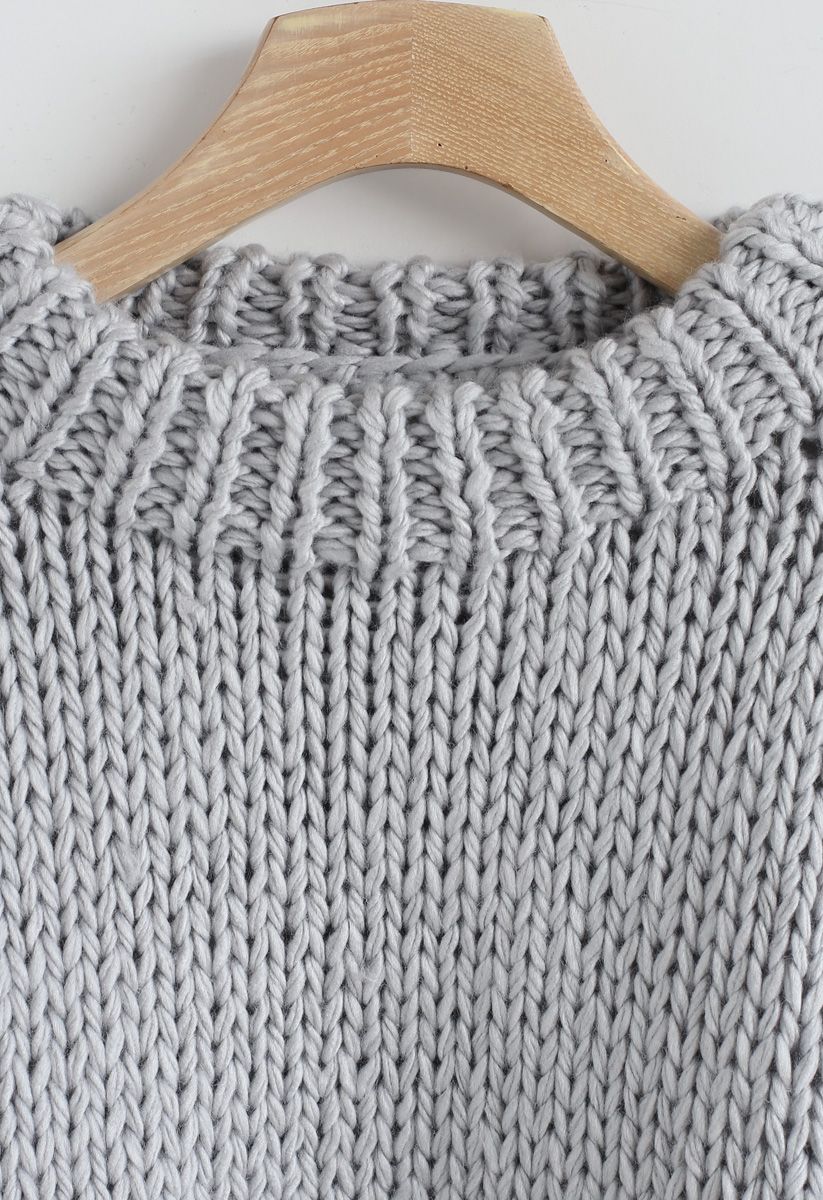 Chunky Chunky Pull court à manches bouffantes gris