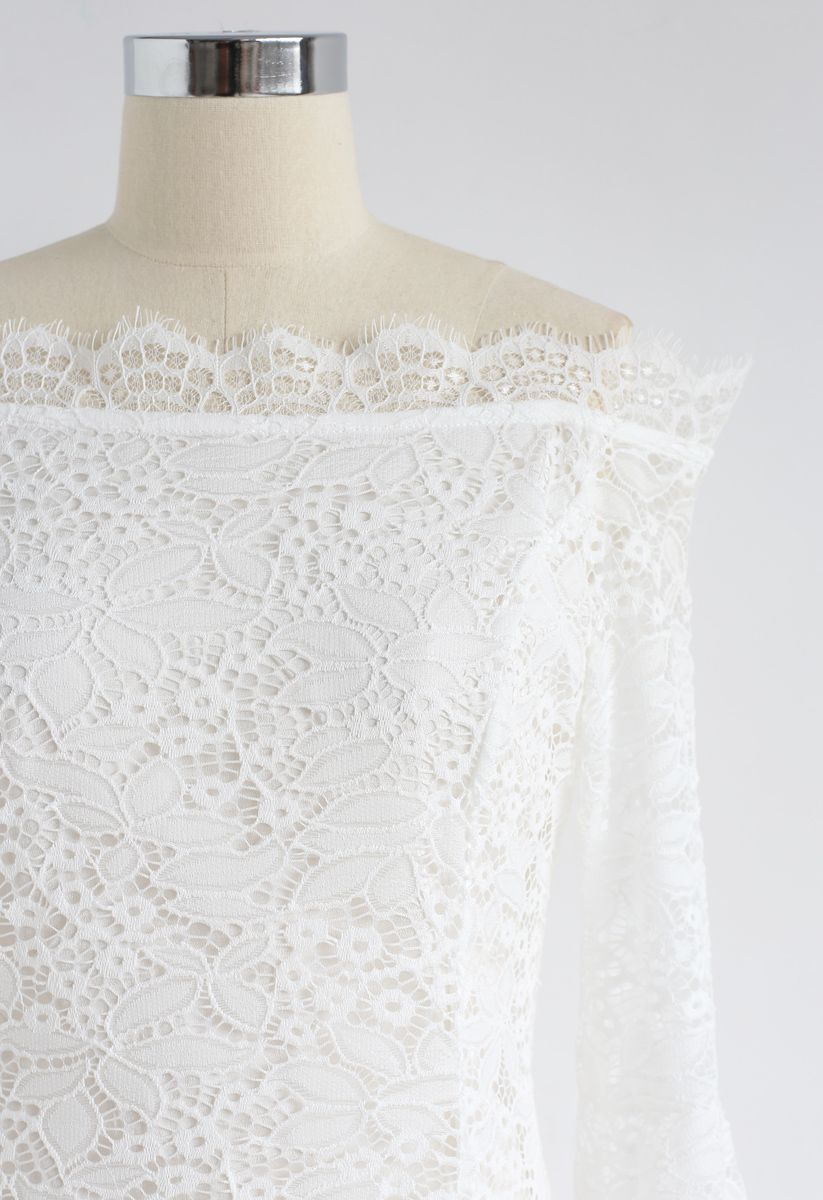 Souviens toi de moi Robe en dentelle à épaules dénudées Blanc