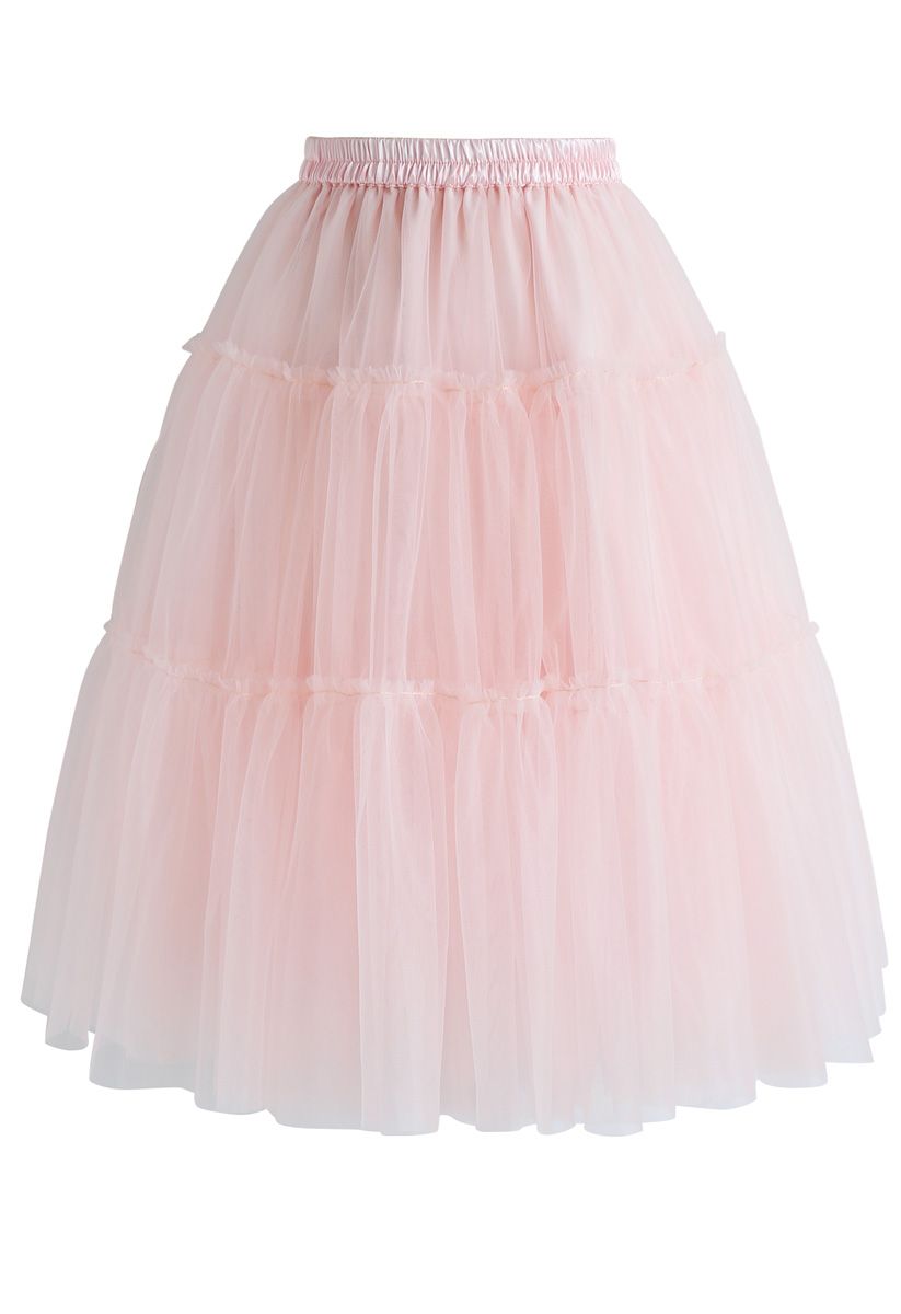 Amour Jupe Mi-longue en Tulle Rose