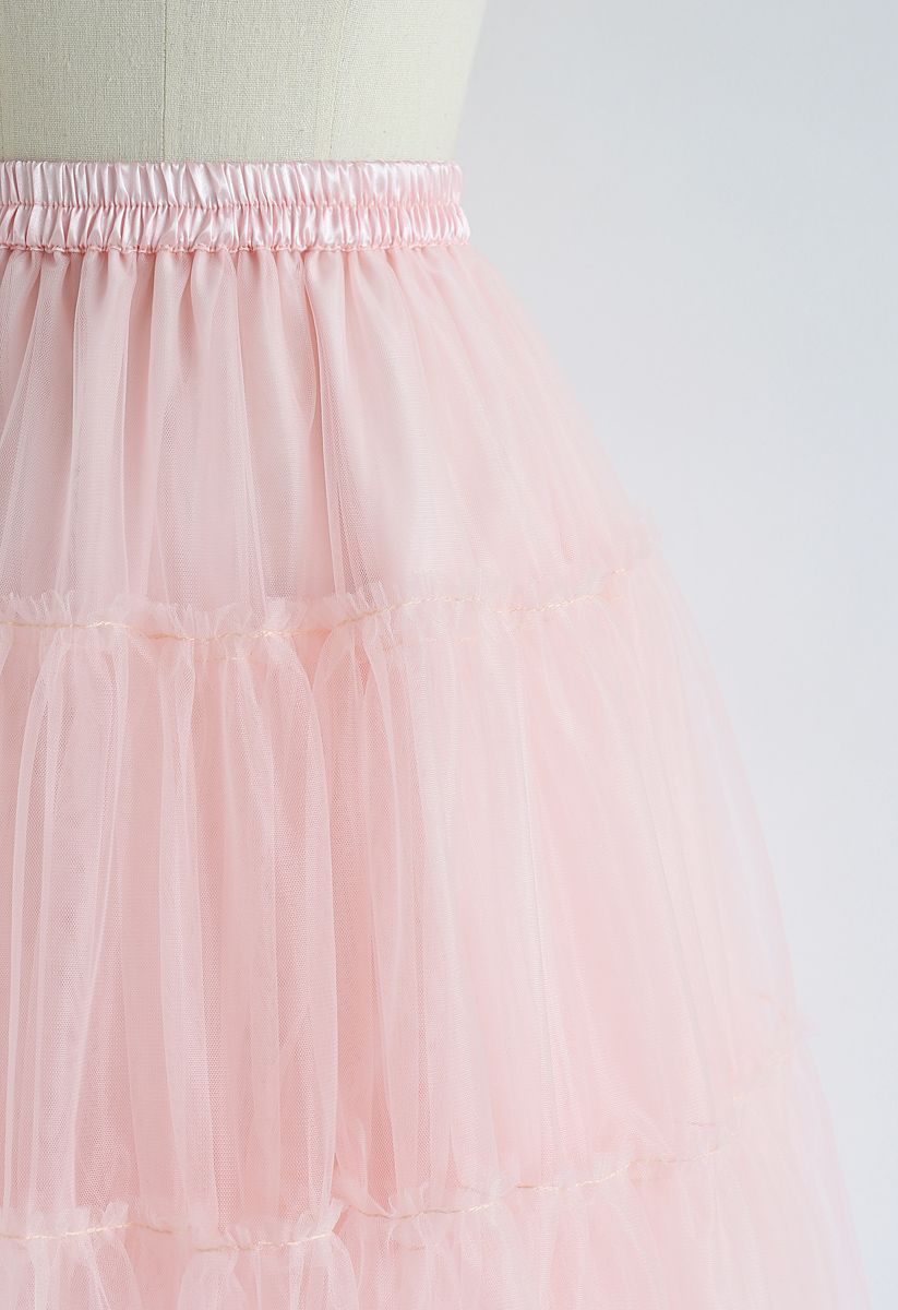 Amour Jupe Mi-longue en Tulle Rose