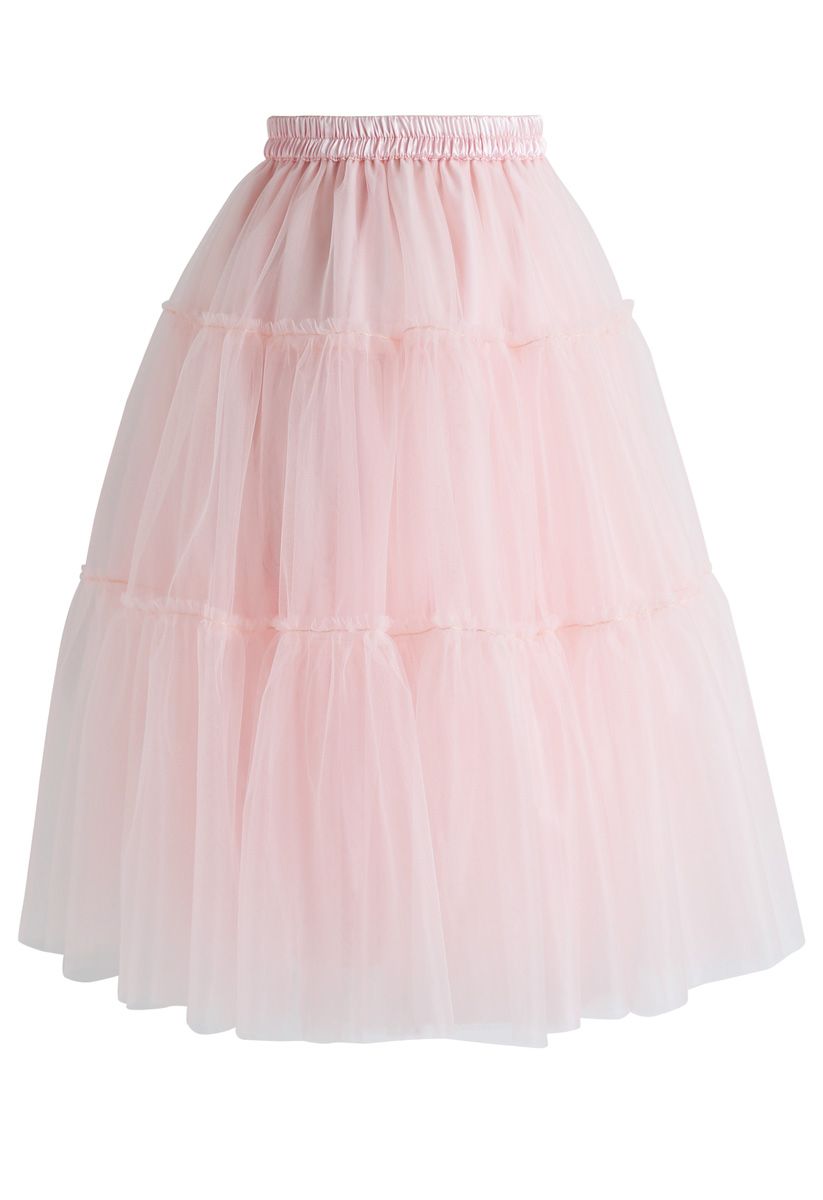 Amour Jupe Mi-longue en Tulle Rose