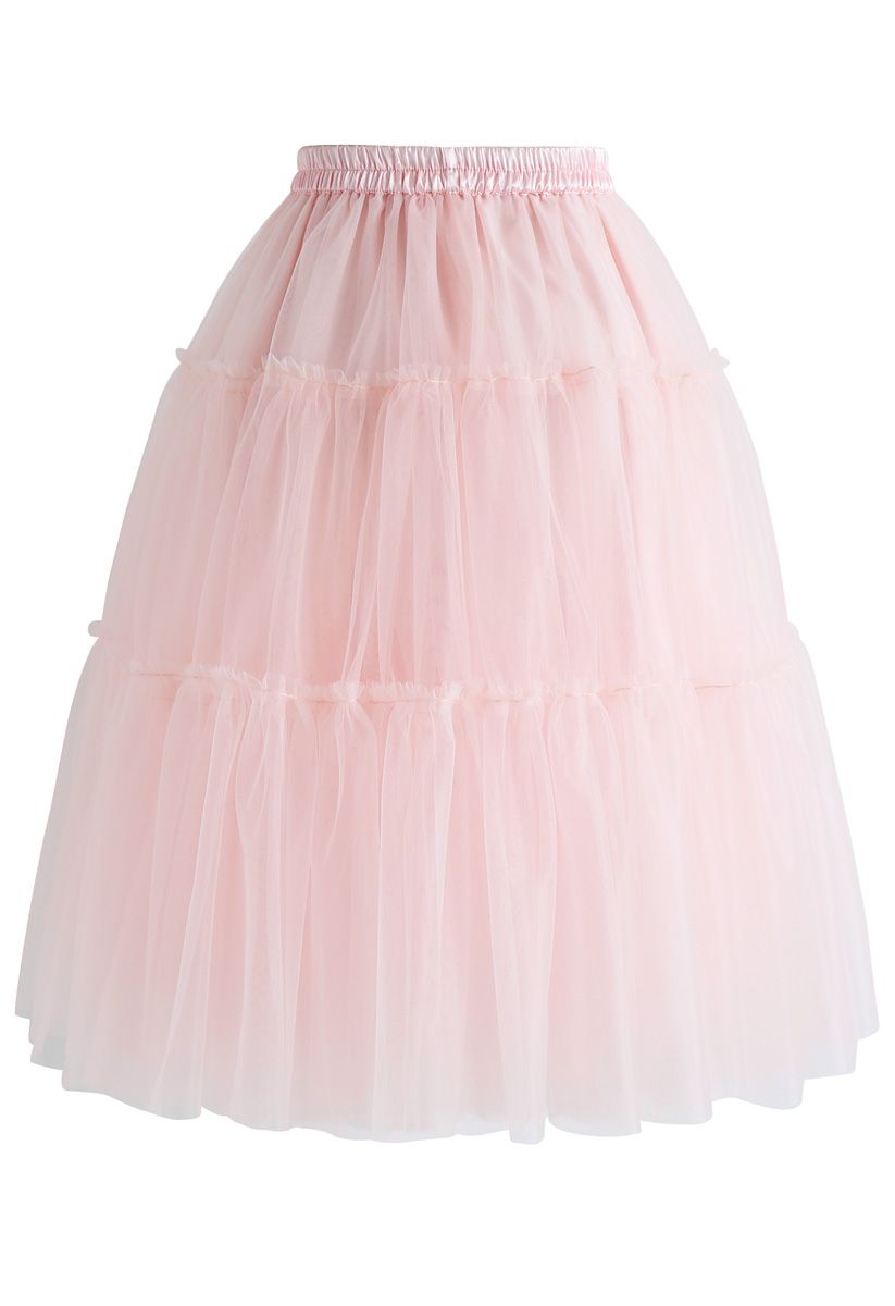 Amour Jupe Mi-longue en Tulle Rose