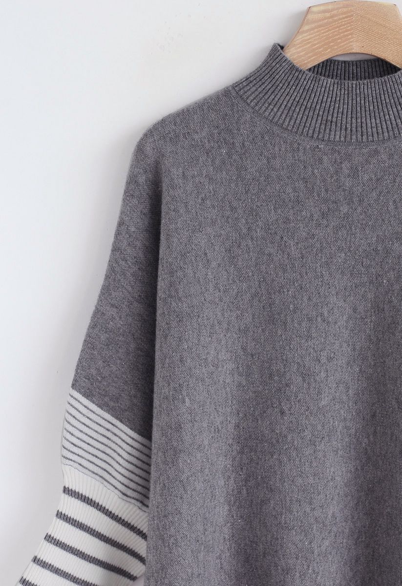 Pull à capuchon en maille oversize rayé gris foncé